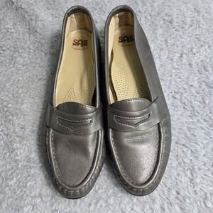 SAS Tripad Penny Loafers Pewter Metallic Leather Soft Lightweight Shoes Womens 8